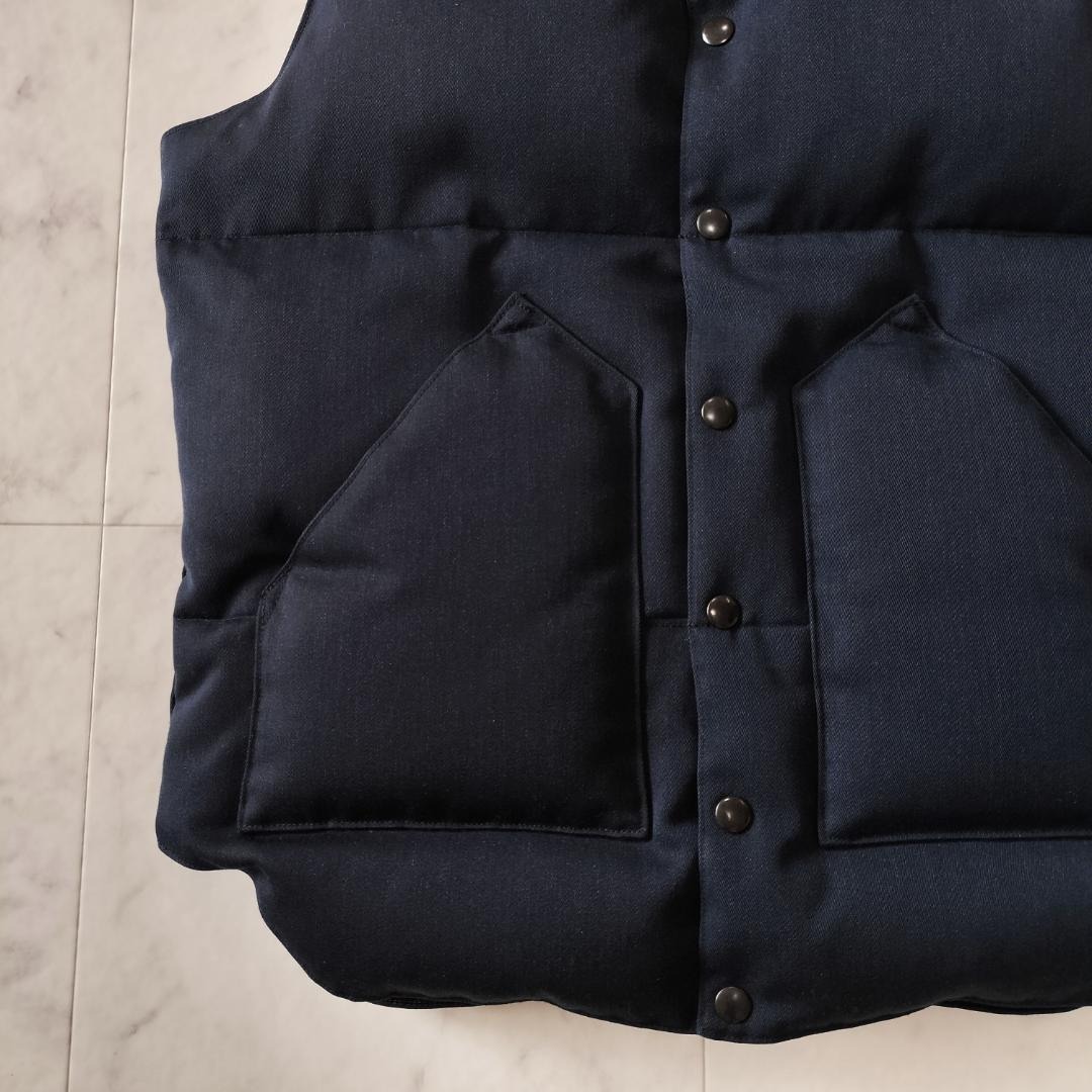美品 ロッキーマウンテンフェザーベッド ダウンベスト 40 ネイビー レザー L メンズ ROCKY MOUNTAIN FEATHERBED レザーヨーク 日本制 黒