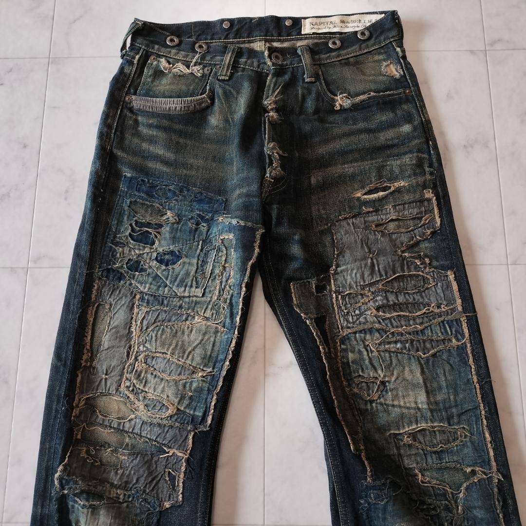 KAPITALリメイクダメージ加工デニム 30 ジーンズ ボロ セルビッジ 赤耳 KAPITALリメイクダメージ加工デニム 30 ジーンズ ボロ