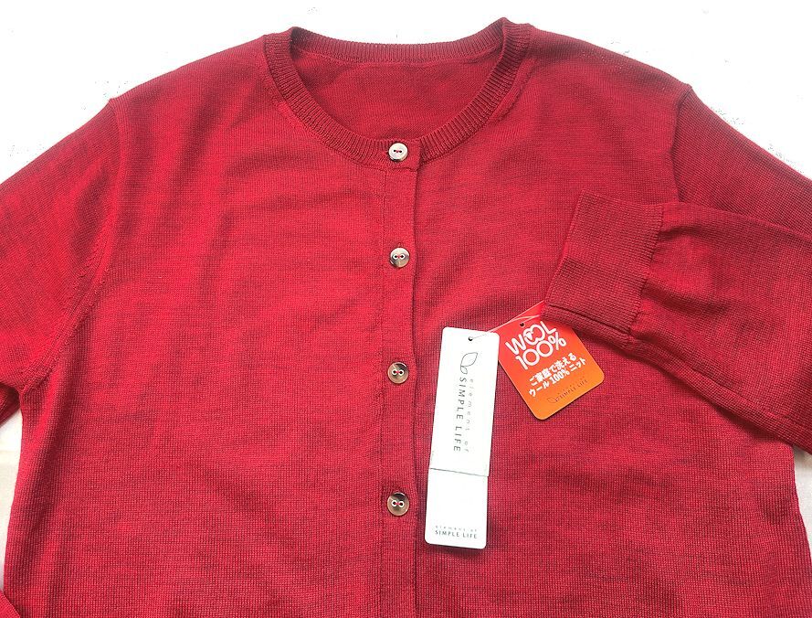 値下★element of SIMPLE LIFE エレメントオブシンプルライフ★ウール100%・ニット・カーディガン・レッド・Lサイズ・¥12,100★未使用_画像5