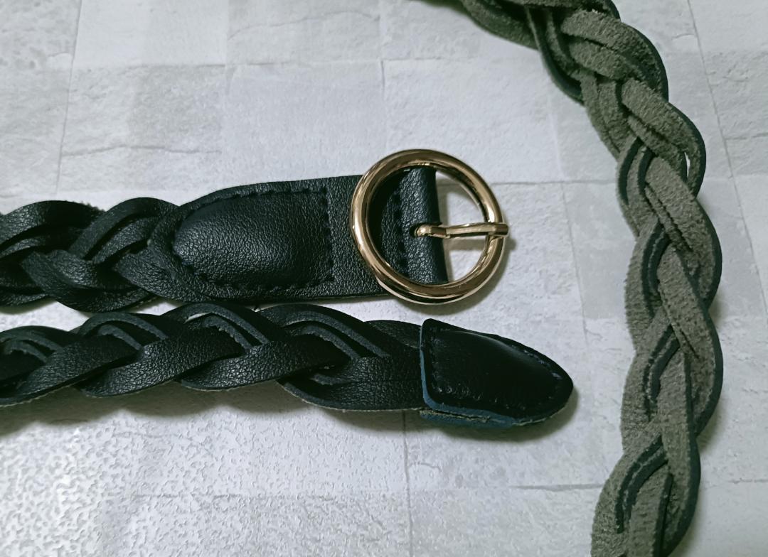 レディース メッシュベルト 編みベルト 丸バックル カジュアル ブラック 黒色_画像5