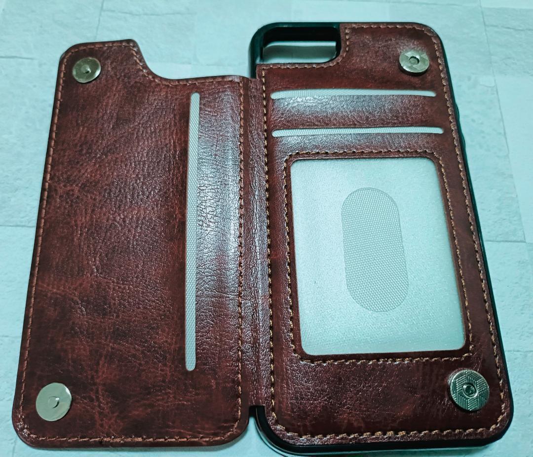 iPhone7/8/SE 用 ケース シンプル カード入れ 背面手帳型 茶色_画像4