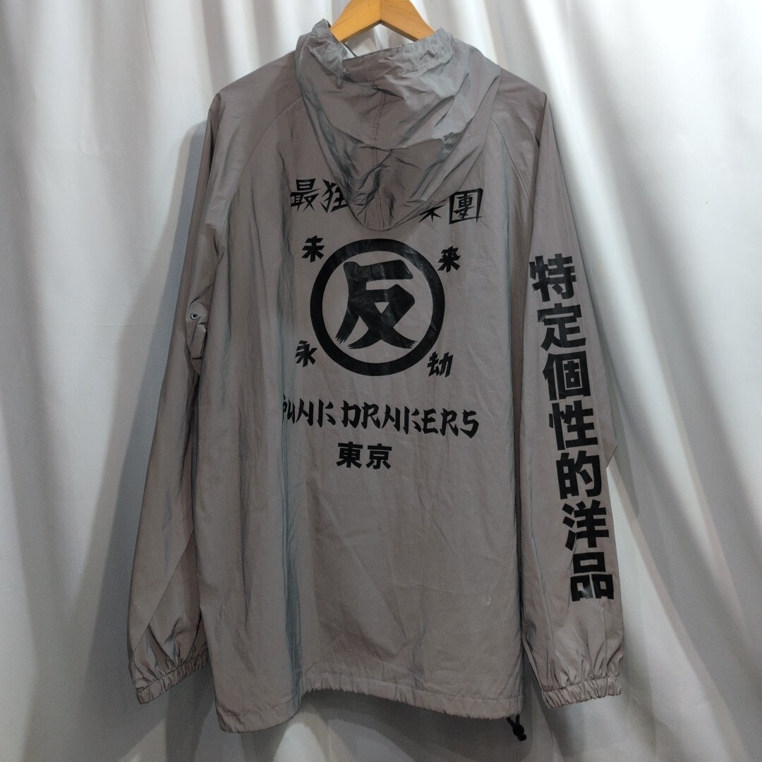 PUNK DRUNKERS パンクドランカーズ 反リフレクターアノラックパーカ L メンズ バッカブル プルオーバー グレー くっきーの画像6