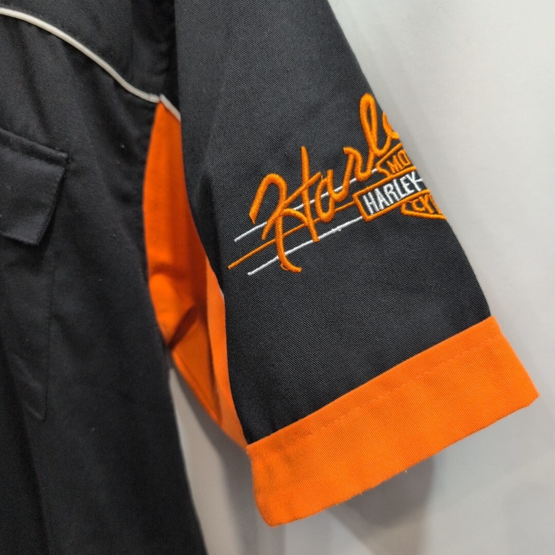 Hurley-Davidson ハーレダビッドソン 半袖 ワークシャツ L メンズ 半袖シャツ ワッペン 黒 モーターサイクル/バンソン/ショット/ノートン_画像6