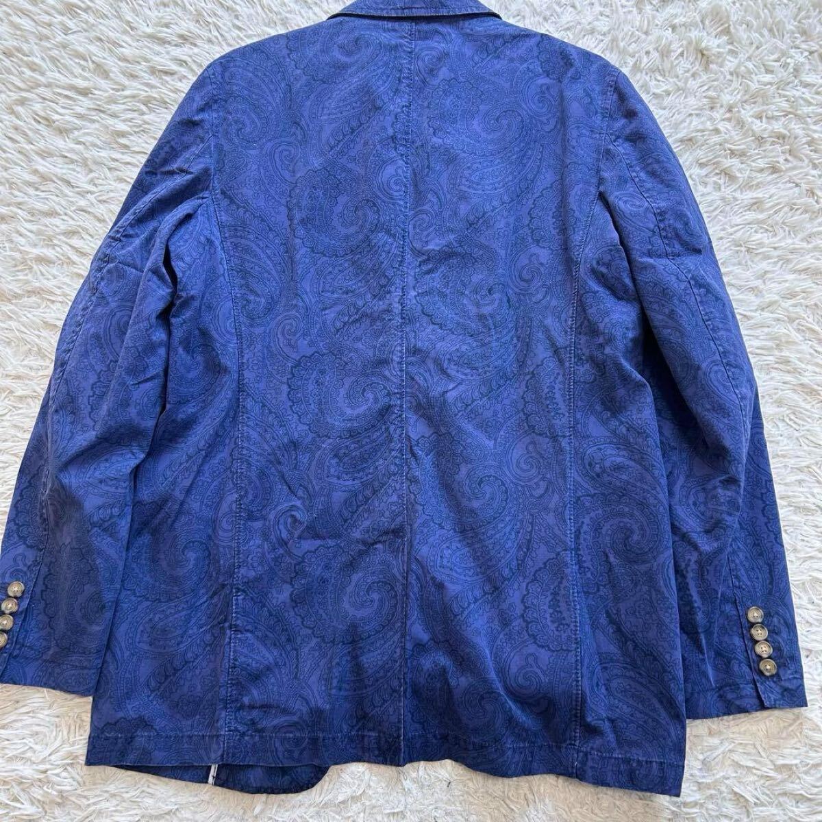 希少XL相当 TOMMY HILFIGER トミーヒルフィガー アンコンサマージャケット　テーラードジャケット ペイズリー サイズ42 ネイビー 紺 3B_画像4