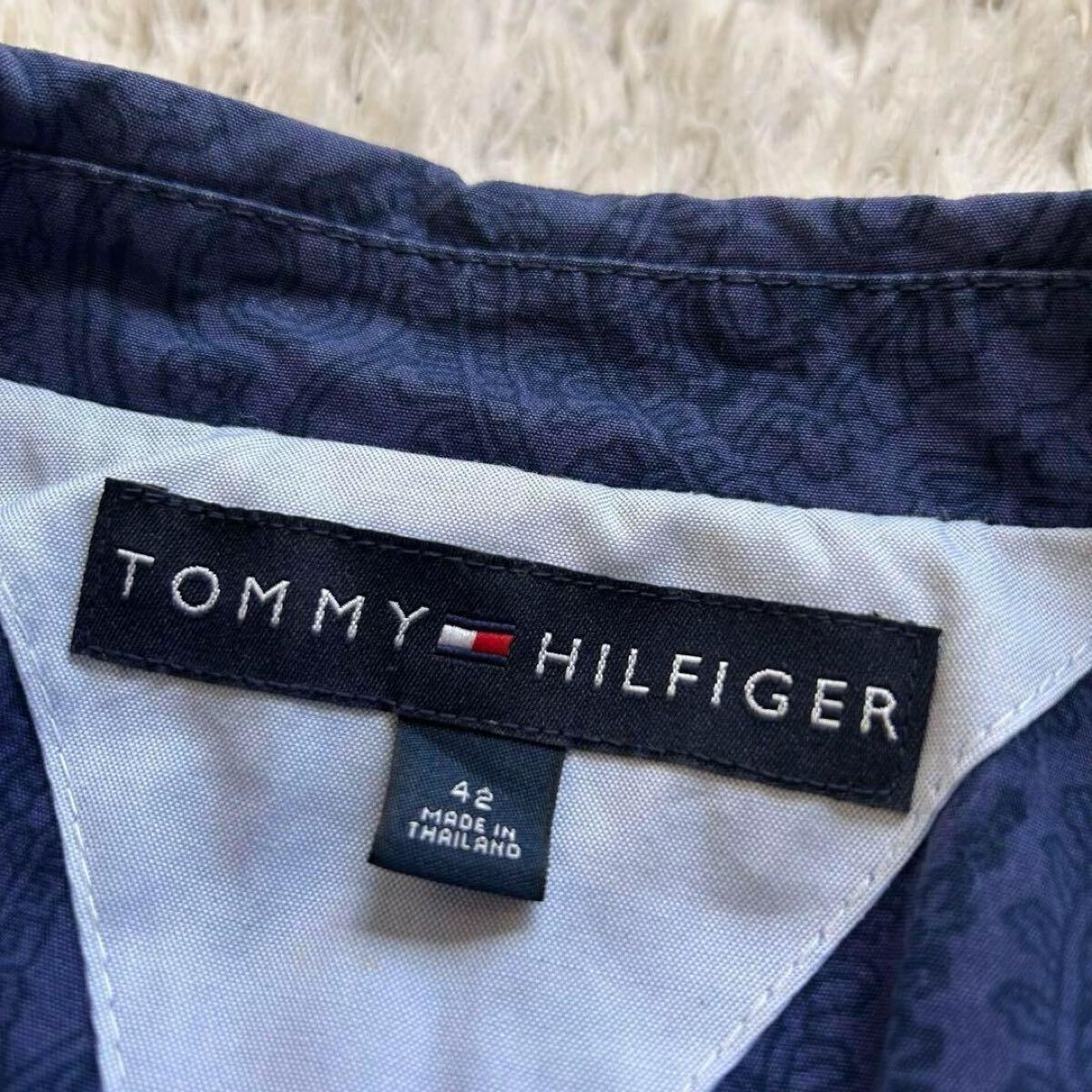 希少XL相当 TOMMY HILFIGER トミーヒルフィガー アンコンサマージャケット　テーラードジャケット ペイズリー サイズ42 ネイビー 紺 3B_画像7