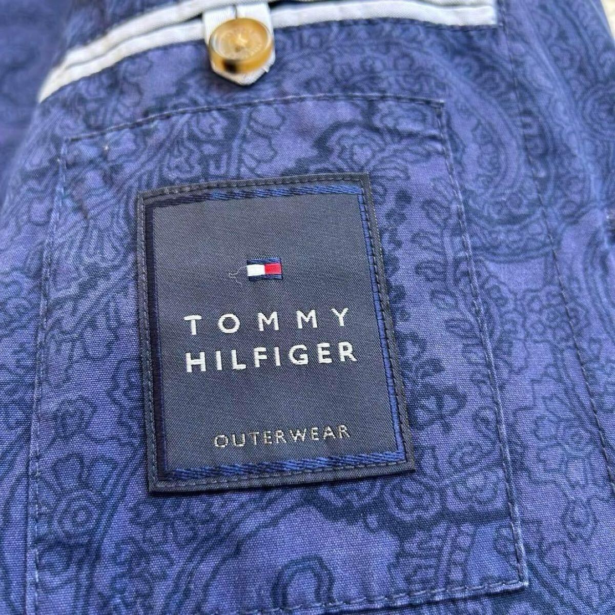 希少XL相当 TOMMY HILFIGER トミーヒルフィガー アンコンサマージャケット　テーラードジャケット ペイズリー サイズ42 ネイビー 紺 3B_画像8
