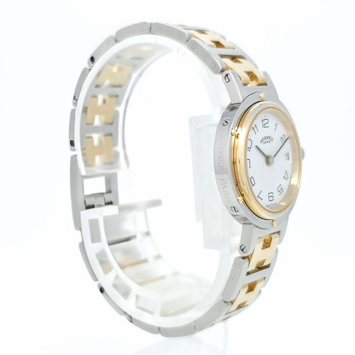 【1円スタート】HERMES エルメス クリッパー リューズ操作OK クォーツ 純正ベルト レディース 腕時計