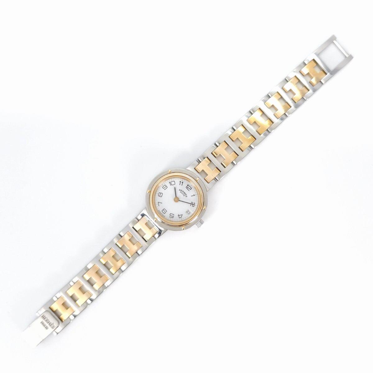 【1円スタート】HERMES エルメス クリッパー リューズ操作OK クォーツ 純正ベルト レディース 腕時計