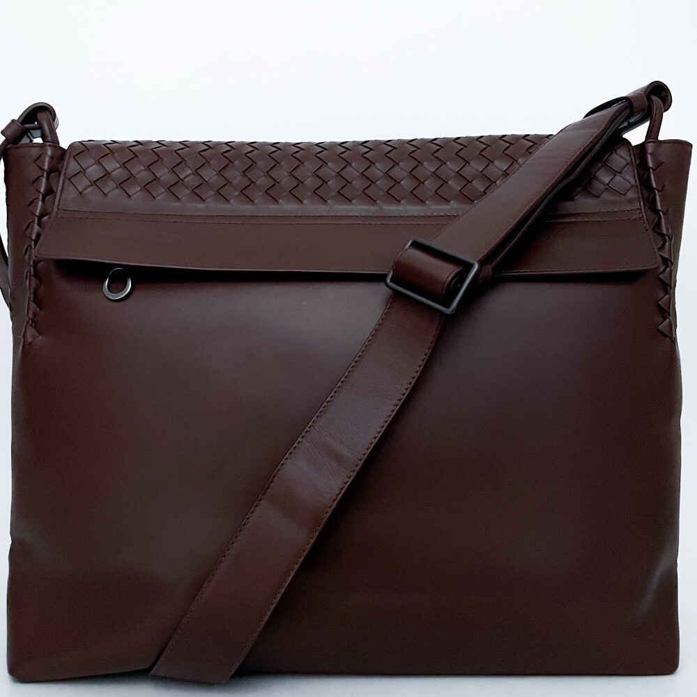 1円■新品同様 幻の逸品 定価45萬 最上級(jí) 型崩れ無し BOTTEGA ボッテガ オールレザー メッセンジャーバッグ ショルダー ビジネス A4 メンズ