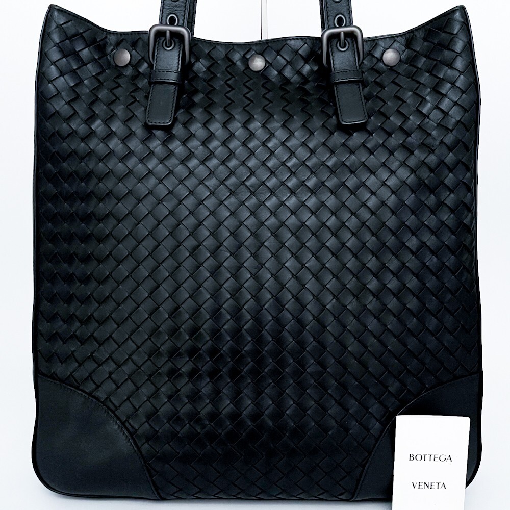 1円■未使用級(jí)■幻の逸品■最高級(jí)■定価45萬(wàn)■型崩れ無(wú)し■BOTTEGA VENETA ボッテガ イントレ トートバッグ ビジネス A4 メンズ レザー 黒