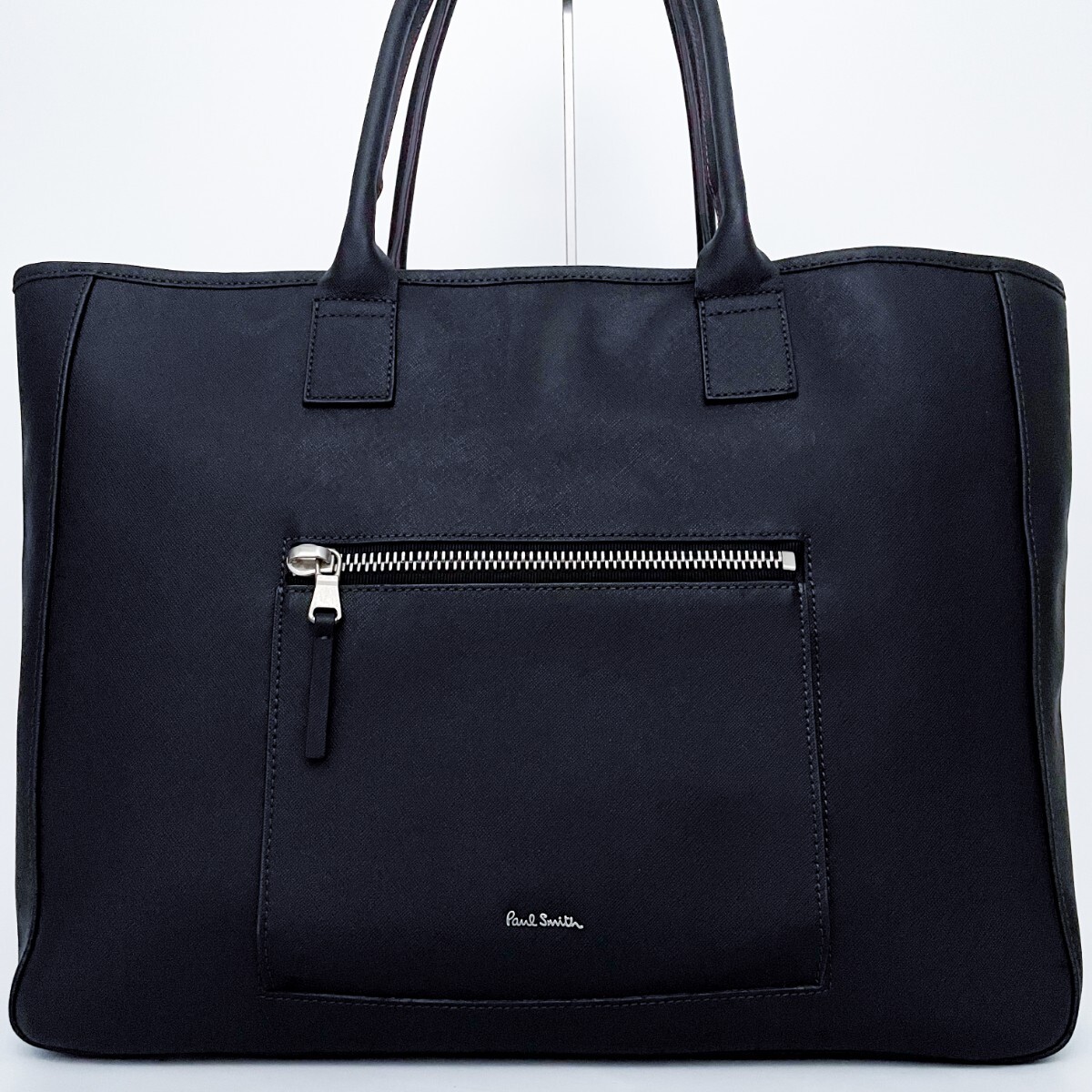 1円■超美品■超希少デザイン■Paul Smith ポールスミス オールレザー トートバッグ ビジネス 大容量 A4 メンズ レディース ブラック系