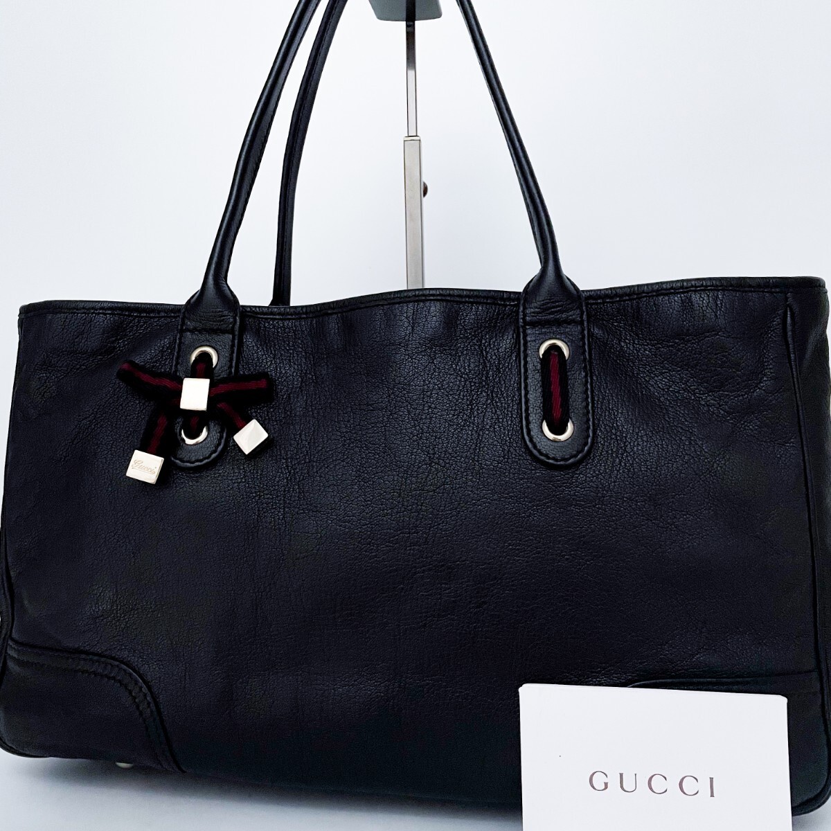 1円■未使用級■超希少デザイン■GUCCI グッチ シェリーライン オールレザー トートバッグ ビジネス 大容量 A4 メンズ レディース ブラック
