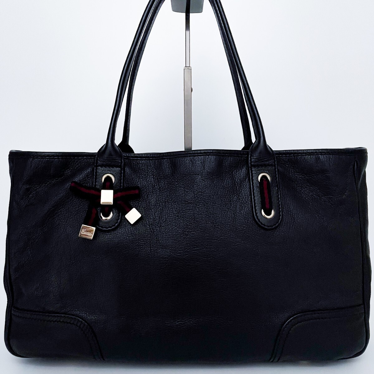 1円■未使用級■超希少デザイン■GUCCI グッチ シェリーライン オールレザー トートバッグ ビジネス 大容量 A4 メンズ レディース ブラック