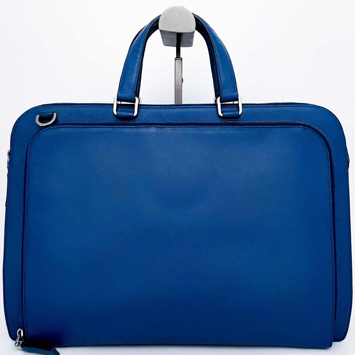 1円■超美品■幻の逸品■最高級(jí)ライン■型崩れ無し PRADA プラダ 2way サフィアーノ 自立 トートバッグ ビジネス A4 メンズ レザー ブルー