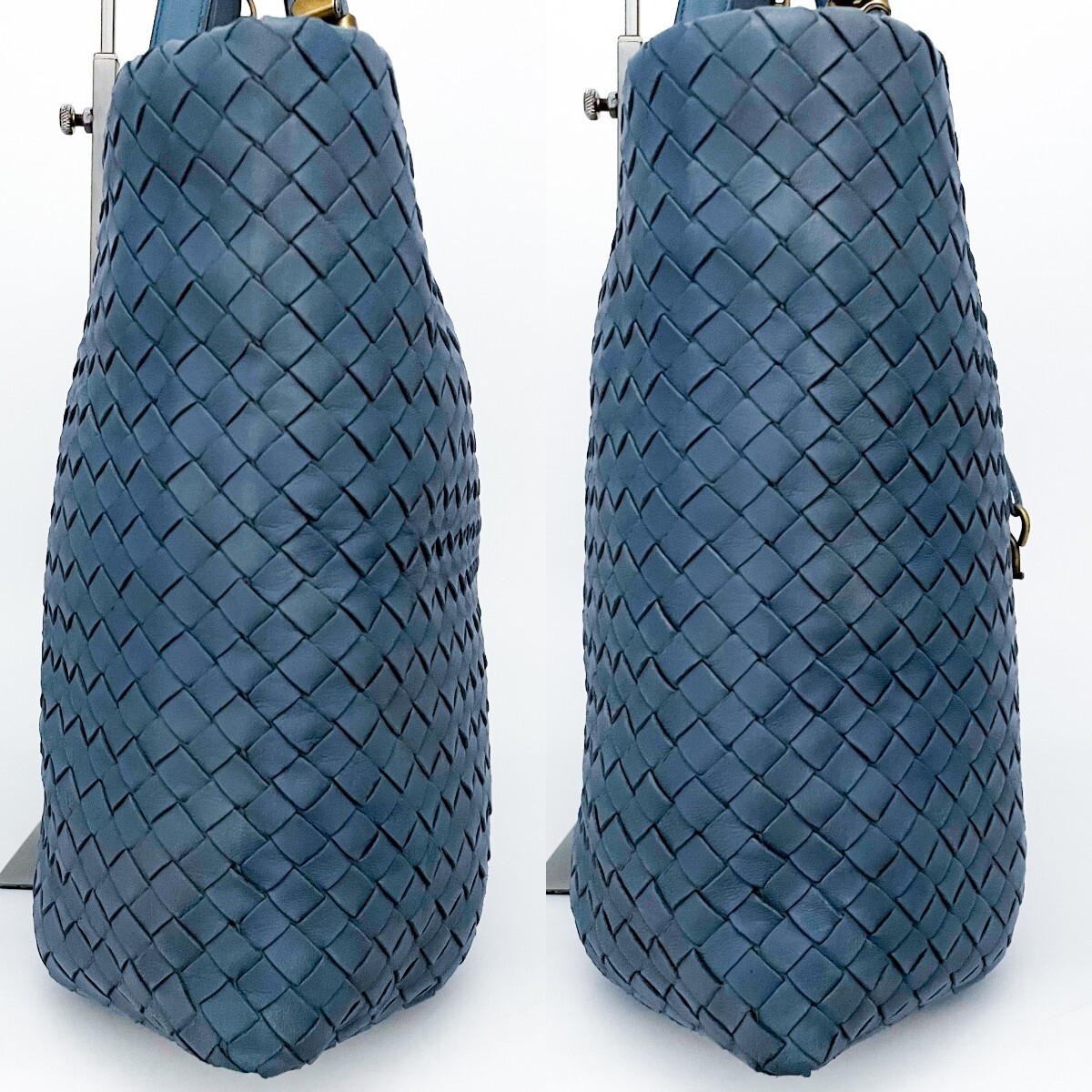 1円■幻の逸品■超希少デザイン■定価45萬■入手困難色 BOTTEGA VENETA ボッテガ イントレ トートバッグ ビジネス A4 メンズ レザー ブルー