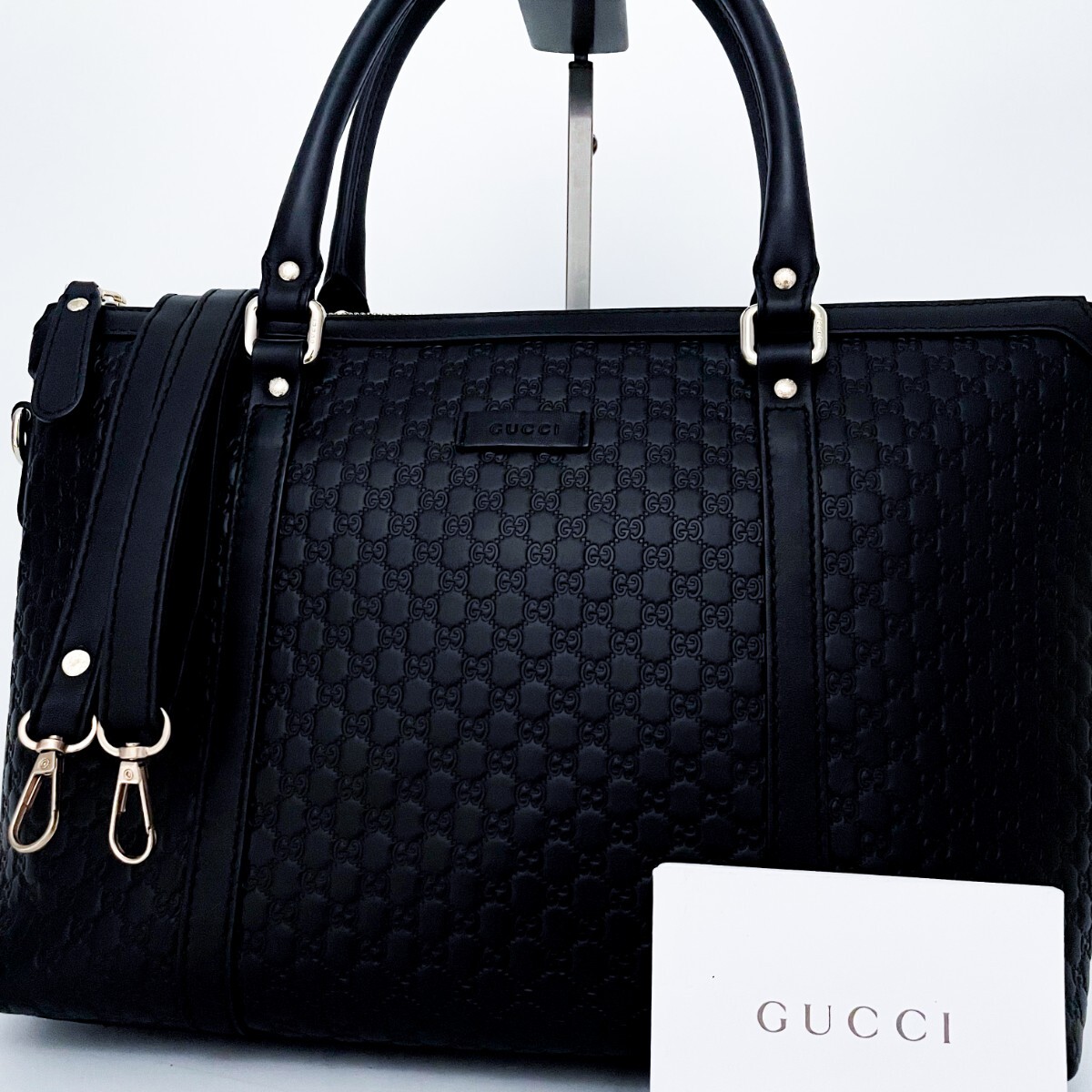 1円■新品同様■幻の逸品■最上級(jí)ライン■GUCCI グッチ 2way マイクロシマ 型押し トートバッグ ビジネス A4 メンズ レディース レザー 黒