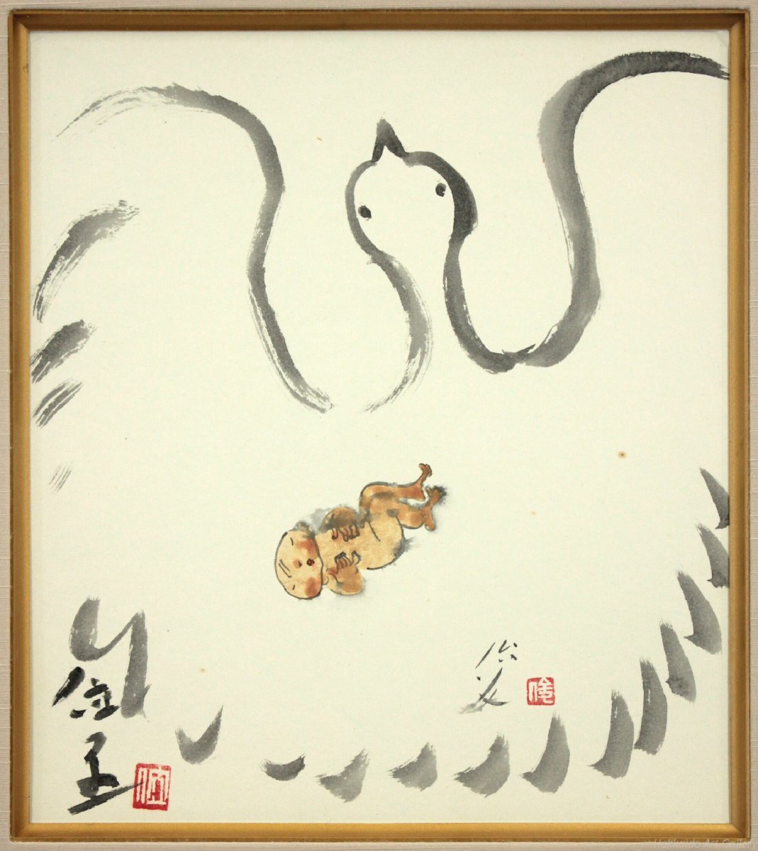 丸木位里 「赤子と鶴」 水彩・水墨画 絵画 - 北海道画廊_画像7