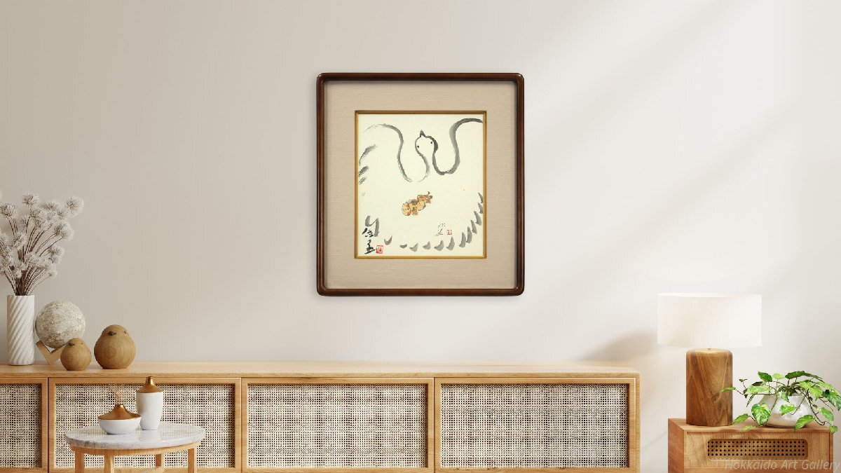丸木位里 「赤子と鶴」 水彩・水墨画 絵画 - 北海道画廊_画像3