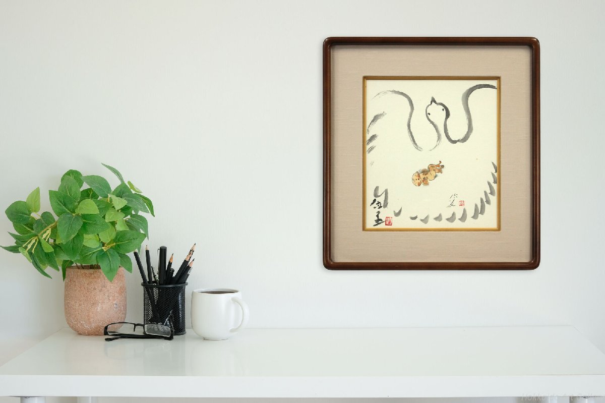 丸木位里 「赤子と鶴」 水彩・水墨画 絵画 - 北海道画廊_画像2