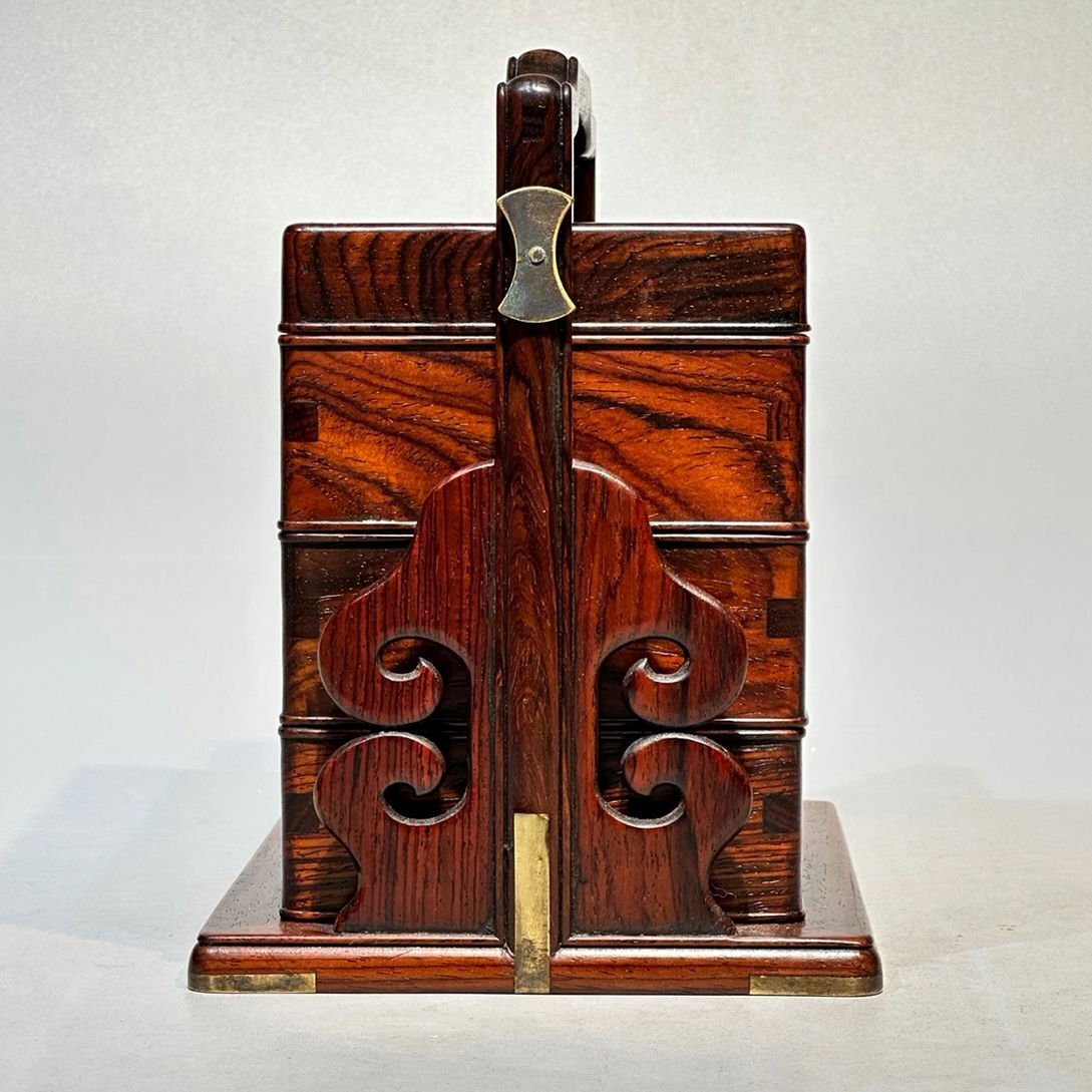 ■観心・時代旧蔵■K1084清時代 黄花梨提盒 黄花梨木細密彫★古置物★古賞物★古擺件★蒐集家放出★唐物_画像4