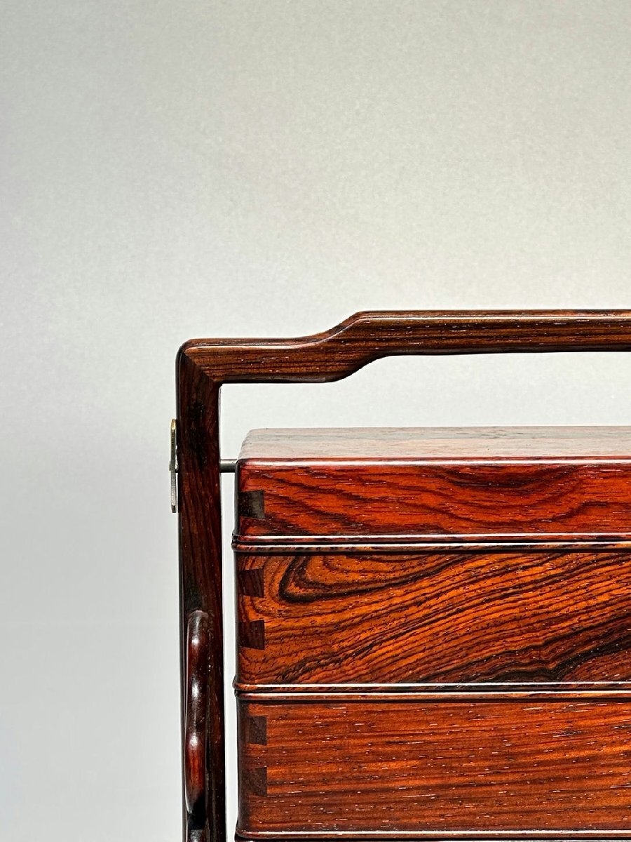 ■観心・時代旧蔵■K1084清時代 黄花梨提盒 黄花梨木細密彫★古置物★古賞物★古擺件★蒐集家放出★唐物_画像6