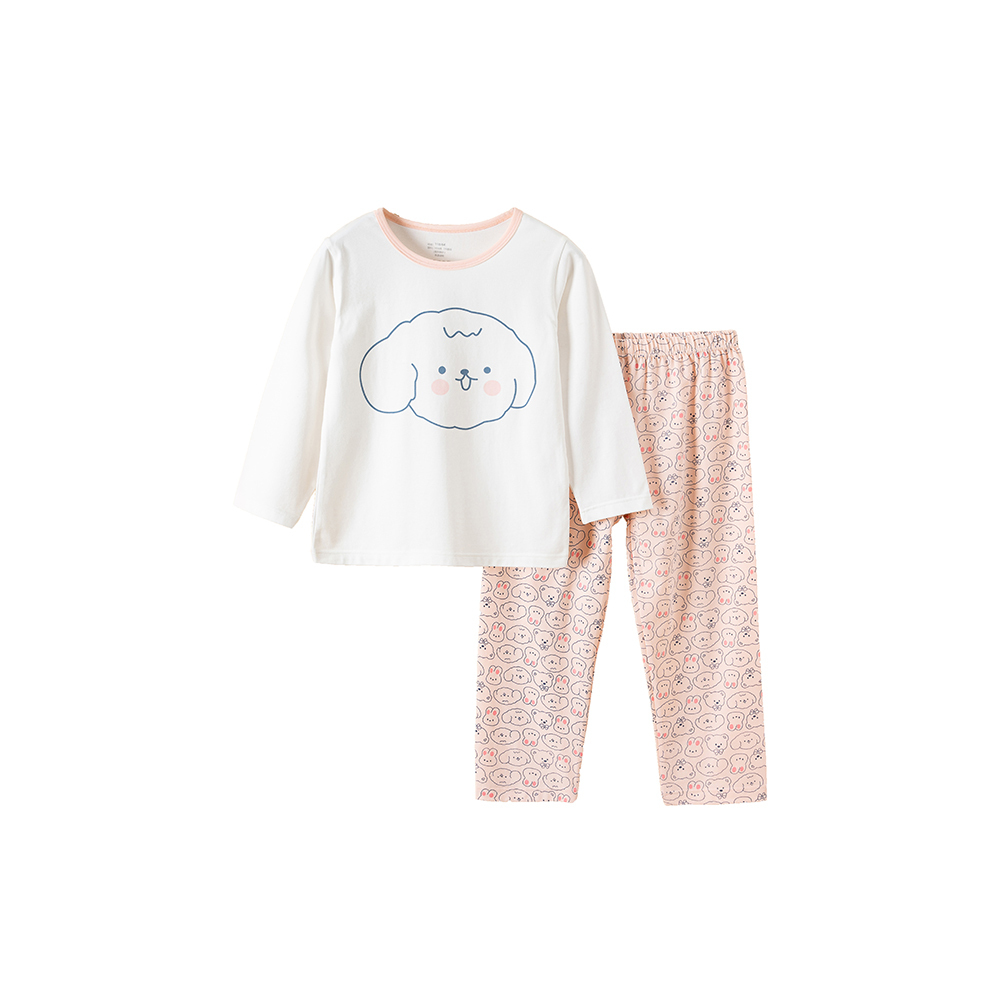 ☆ I（ホワイトピンク×ドッグ） ☆ 100cm ☆ キッズパジャマ ykh923 子供 パジャマ 上下セット 長袖 上下 セット ルームウェア 部屋着_画像1
