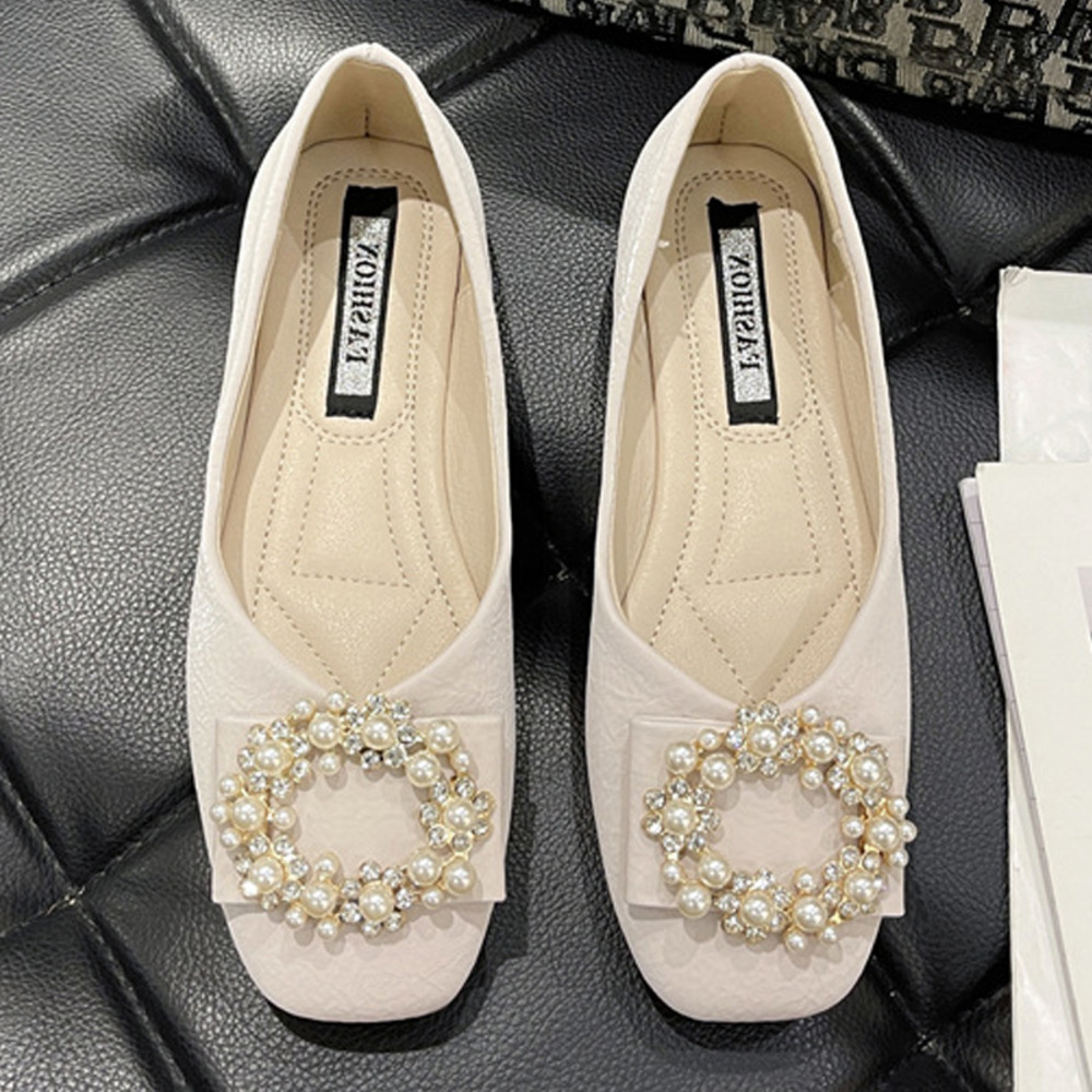 ☆ アイボリー ☆ 40(25cm) ☆ パンプス ローヒール キラキラ パンプス フラットシューズ ビジューパンプス ローヒール シューズ_画像1