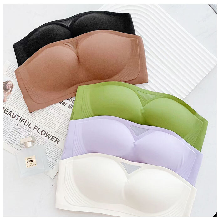 ☆ コーヒー ☆ 75/34AB ☆ ブラジャー＆ショーツ 脇高 ノンワイヤー mmbrak20619c ストラップレスブラ 落ちない ショーツ セット_画像5