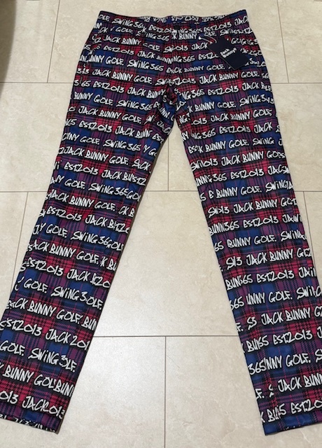 ・未使用 正規品・Jack Bunny!! by PEARLY GATES ジャックバニー!! ロゴ総柄 裏起毛 ストレッチ ロングパンツ 6号　XLサイズ　定1.65万_画像3