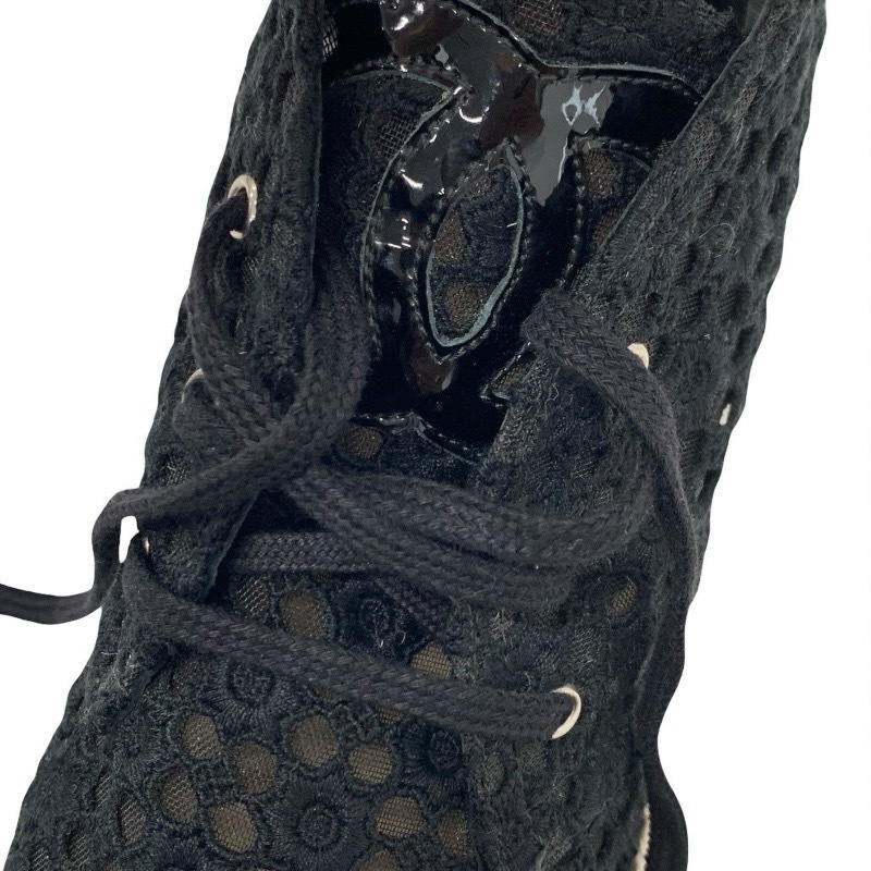 シャネル CHANEL スニーカー 靴 シューズ ファブリック パテント ブラック 黒 ココマーク エスパドリーユ レース_画像9