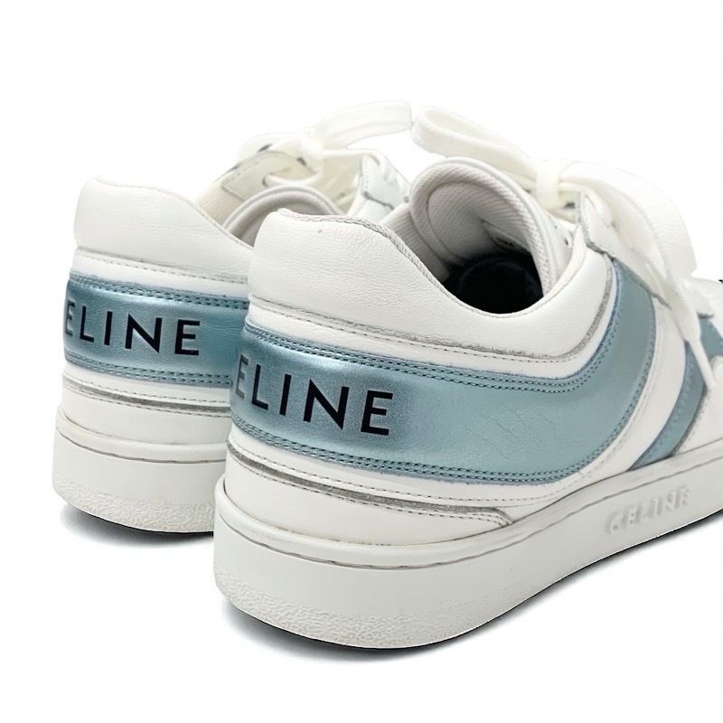 セリーヌ CELINE スニーカー 靴 シューズ レザー ホワイト ブルー 白 ロゴ_画像9