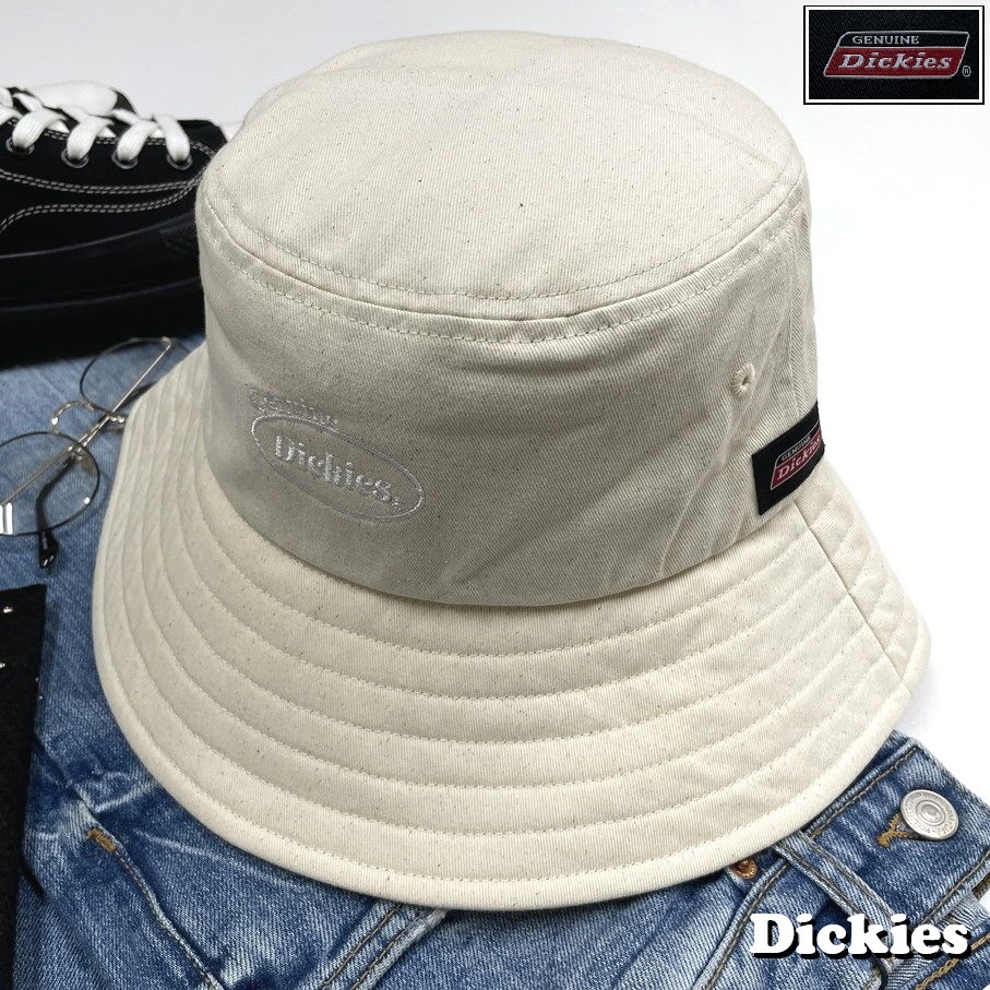 Dickies ベージュ バケットハット 帽子 タグ付き スポーツゴルフ アウトドアキャンプ バイク 釣り ホワイト刺繍 アクセサリー ディッキーズ_画像1