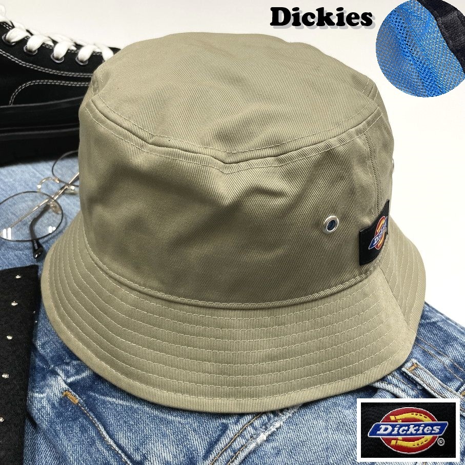 Dickies グリーン系×ブルー バケットハット 帽子 スポーツゴルフ アウトドアキャンプバイクオートバイミリタリー系 メッシュ ディッキーズ_画像1