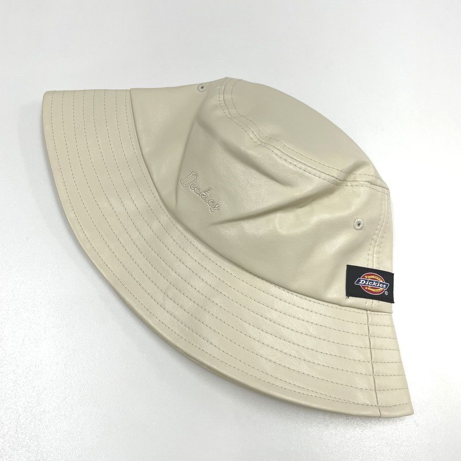 Dickies ベージュ バケットハット 帽子 フェイクレザー ブラックタグ スポーツゴルフ アウトドアキャンプ バイク 釣り 刺繍 ディッキーズ_画像2