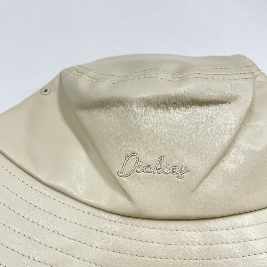 Dickies ベージュ バケットハット 帽子 フェイクレザー ブラックタグ スポーツゴルフ アウトドアキャンプ バイク 釣り 刺繍 ディッキーズ_画像3