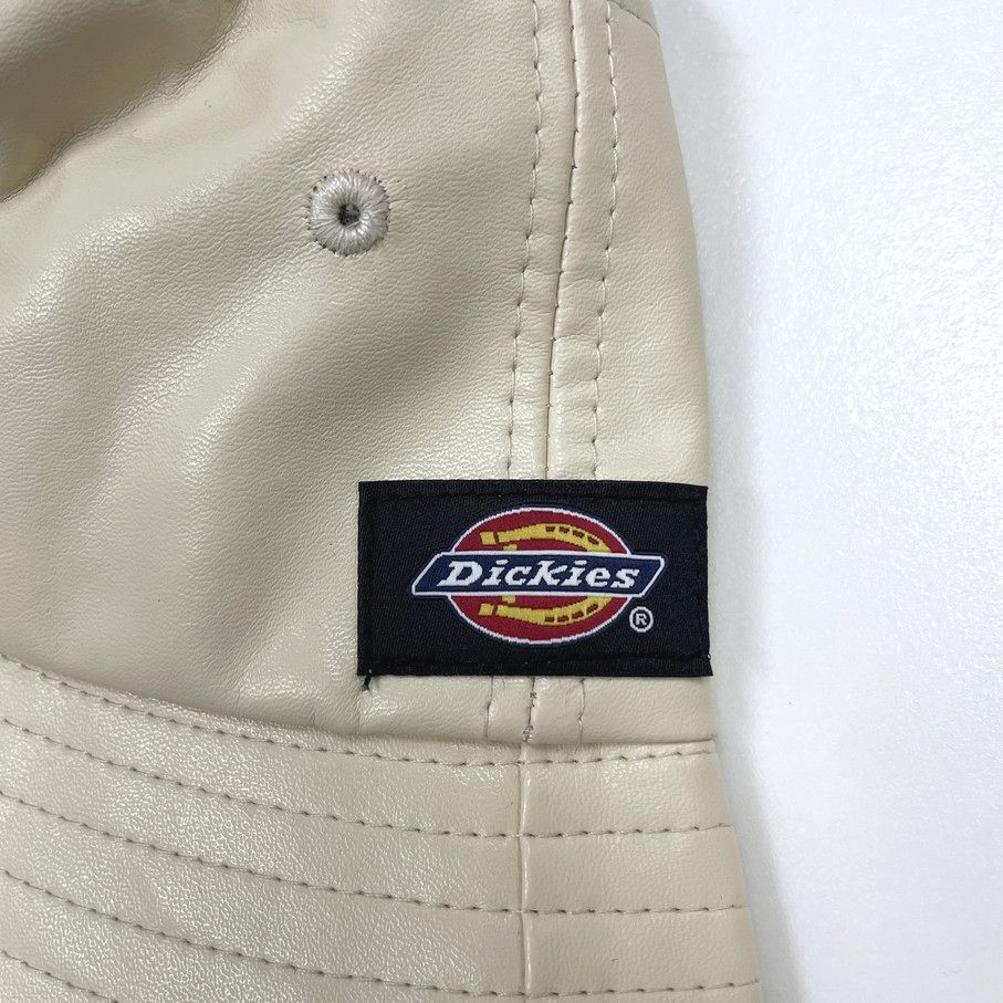 Dickies ベージュ バケットハット 帽子 フェイクレザー ブラックタグ スポーツゴルフ アウトドアキャンプ バイク 釣り 刺繍 ディッキーズ_画像4
