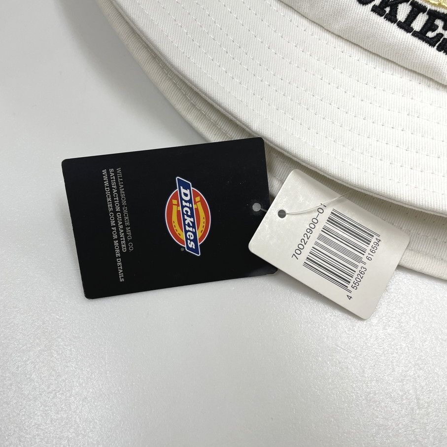 Dickies ホワイト バケットハット タグ付き 帽子スポーツゴルフバイク キャンプ アウトドア オートバイ ブラックゴールド刺繍 ディッキーズ_画像3