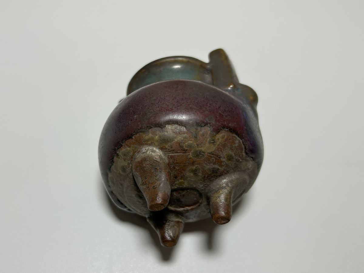 ★★★ 小さな 鈞窯 香爐 ★★★（ 引越し?片づけ?収集整理?放出品 ）三つ足 耳付き 香道具 茶道具 中國 陶磁器 香立て 重厚 中古 古い