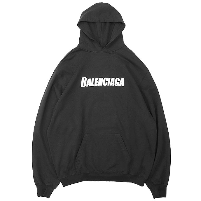 【極美品】BALENCIAGA バレンシアガ パーカー 2022年製 ロゴ プリント デストロイクラッシュ コットン100% タグ付 ユニセックス S 黒 葡製_画像1
