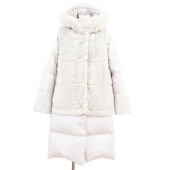 【SALE】GRACE CONTINENTAL グレース コンチネンタル ダウンコート ラビットファー&フォクスファー マルチWAY レディース 38 ライトグレー_画像1