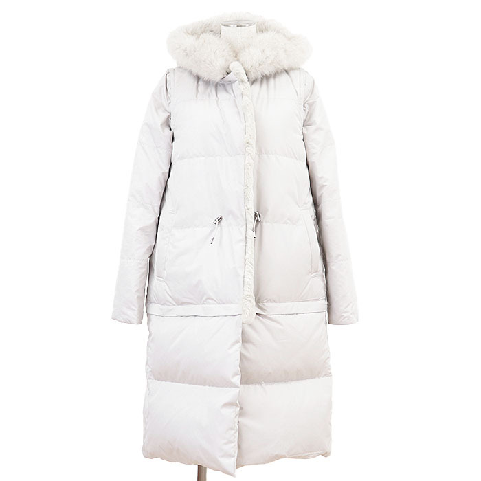 【SALE】GRACE CONTINENTAL グレース コンチネンタル ダウンコート ラビットファー&フォクスファー マルチWAY レディース 38 ライトグレー_画像3