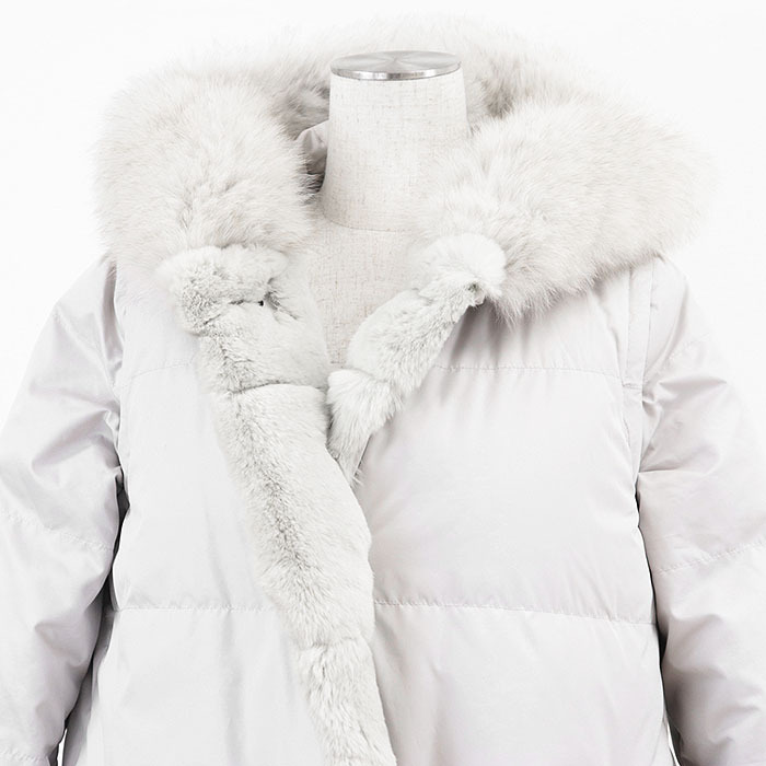 【SALE】GRACE CONTINENTAL グレース コンチネンタル ダウンコート ラビットファー&フォクスファー マルチWAY レディース 38 ライトグレー_画像4