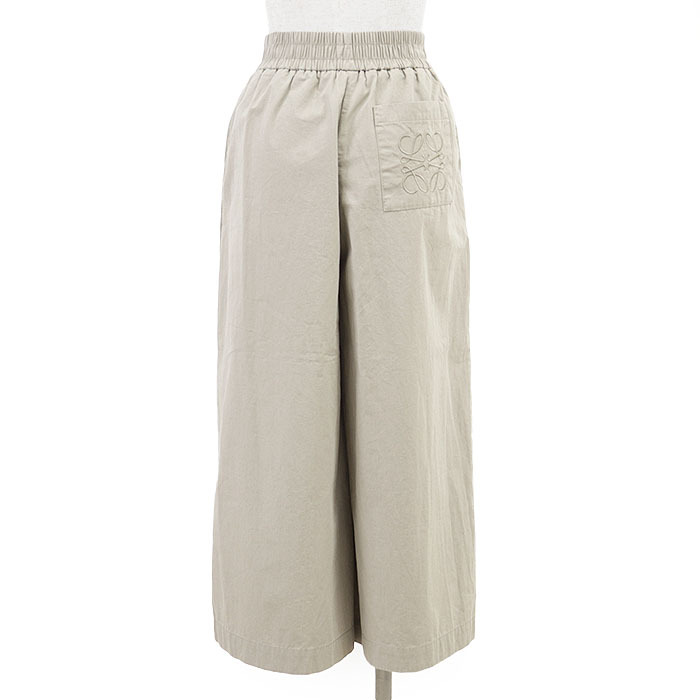 【美品】LOEWE ロエベ ガウチョパンツ イージーパンツ アナグラム ロゴ 刺繍 エンブロイダリー コットン100% レディース XS ベージュ