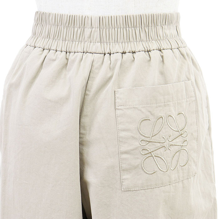 【美品】LOEWE ロエベ ガウチョパンツ イージーパンツ アナグラム ロゴ 刺繍 エンブロイダリー コットン100% レディース XS ベージュ