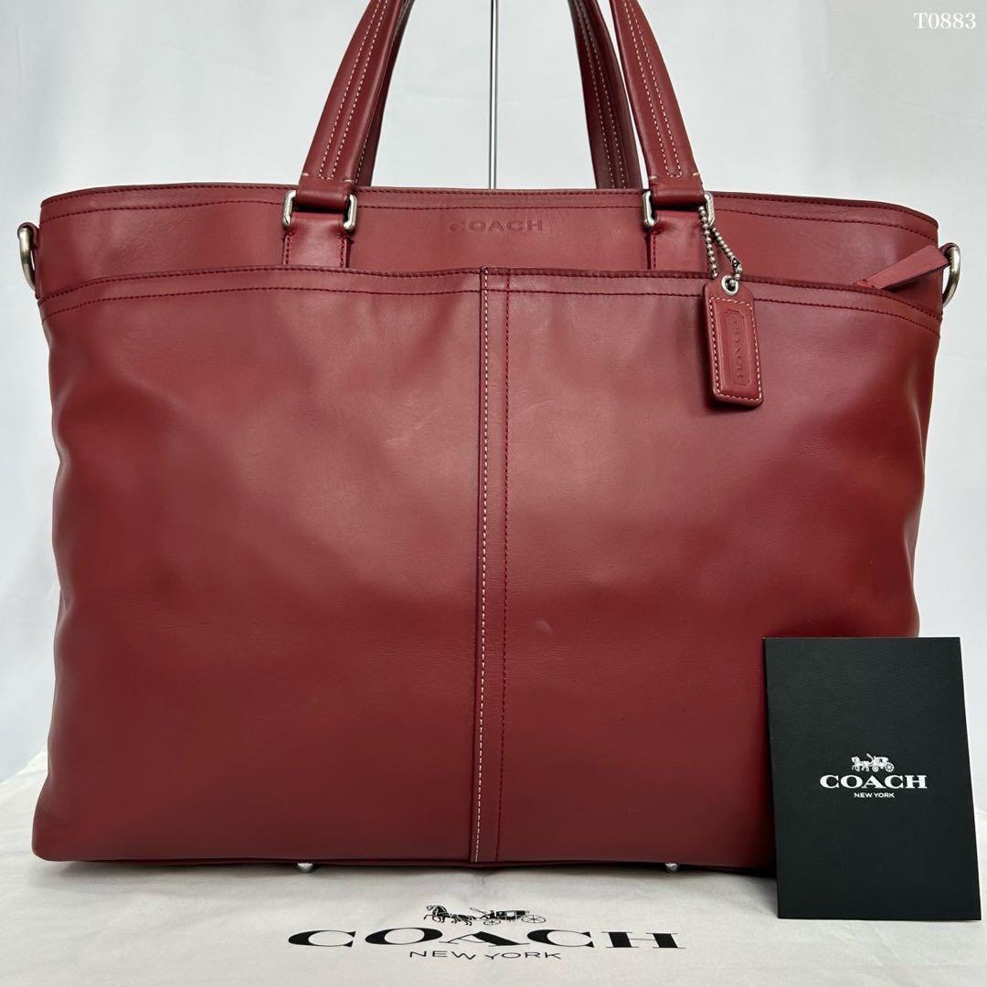 【美品】COACH コーチ 70673 レキシントン ビジネスバッグ トートバッグ レザー 本革 手提げ レッド 赤 A4可 通勤 通学 メンズ_画像1