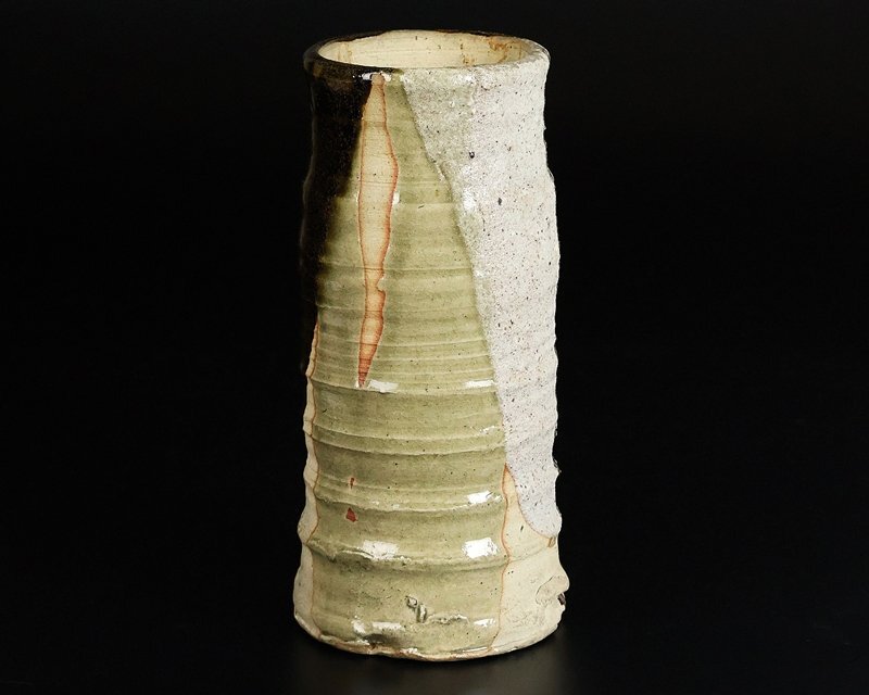 【 加藤唐九郎 】最上位作 舊作 筒花入 美濃伊賀の名品！ 共箱 保証 14575