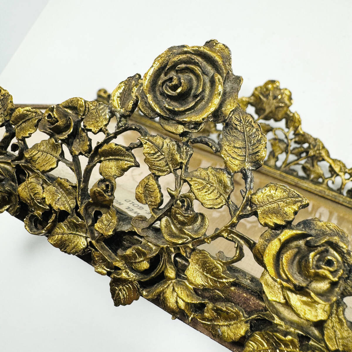 ★アンティーク MATSONマトソン タオルホルダー + ロココ調 オーバルミラートレイ/ローズ/薔薇/ボタニカル/ゴールド/壁掛けミラー/猫脚_画像6