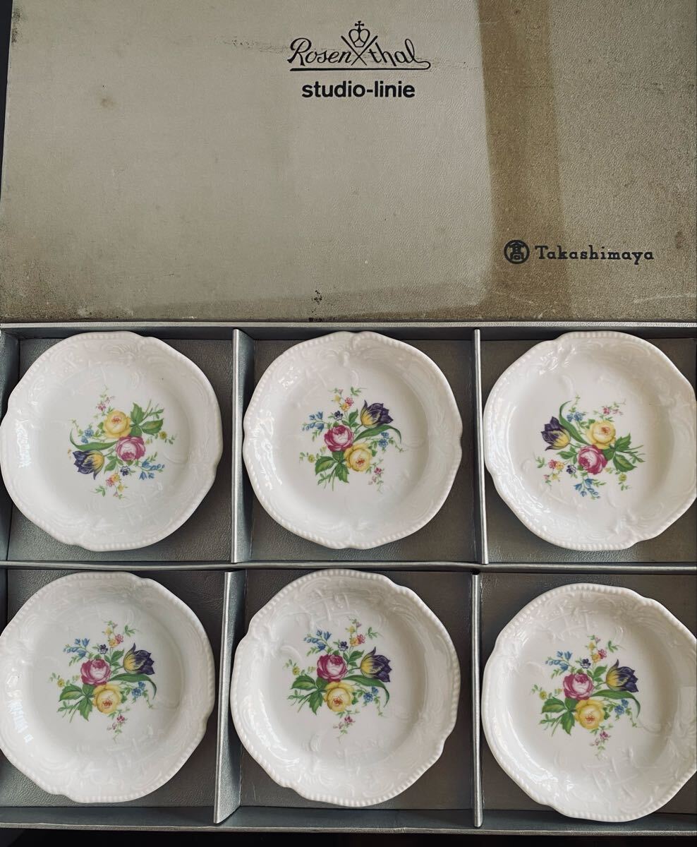 新品未使用品◆ROSENTHAL ローゼンタール CLASSIC ROSE クラシックローズ ミニプレート 小皿 6枚セット 花柄 ドイツ製_画像1