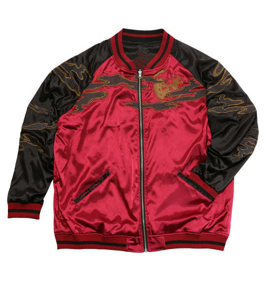 3403☆3L(ウエスト約105～115㎝対応)/絡繰カラクリ/猫又柄リバーシブル・スカジャン/ワイン色_画像2