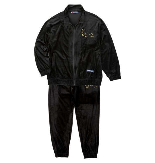 6096☆3L(ウエスト約105～115㎝対応)/KARL KANI(カールカナイ)ベロア・ジャージー上下/黒_画像1